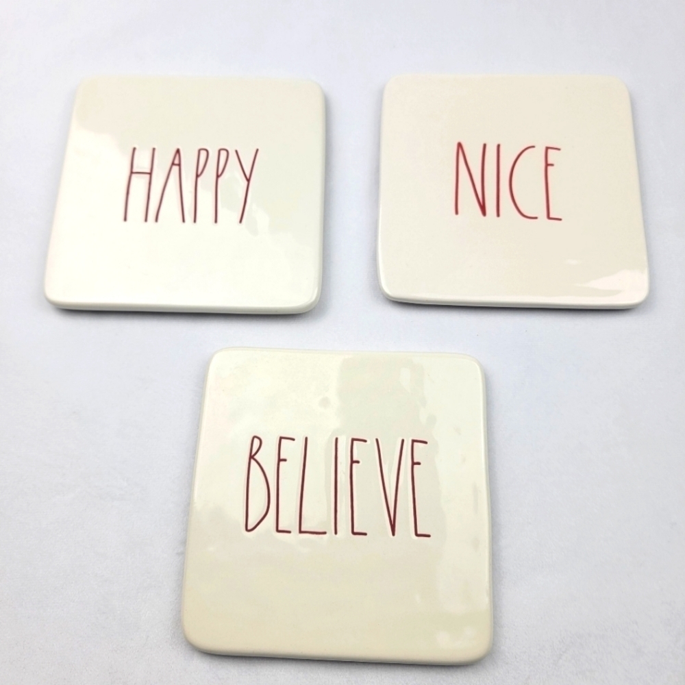 Set of 3 Rae Dunn trivet Nice Believe Happy